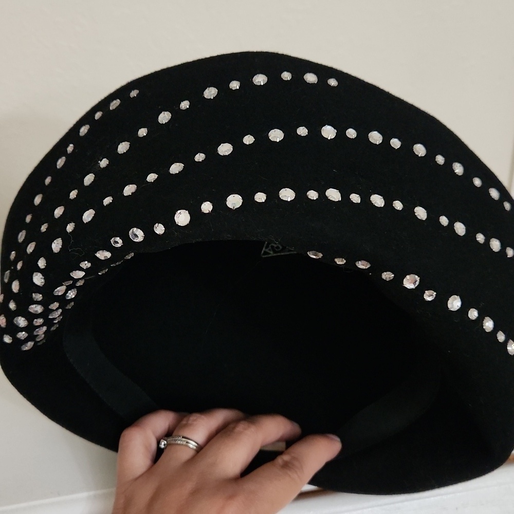 Vintage Archie Eason Black Church Hat Sophisticated Classy Elegant  Silver Studs - Picture 4 of 9